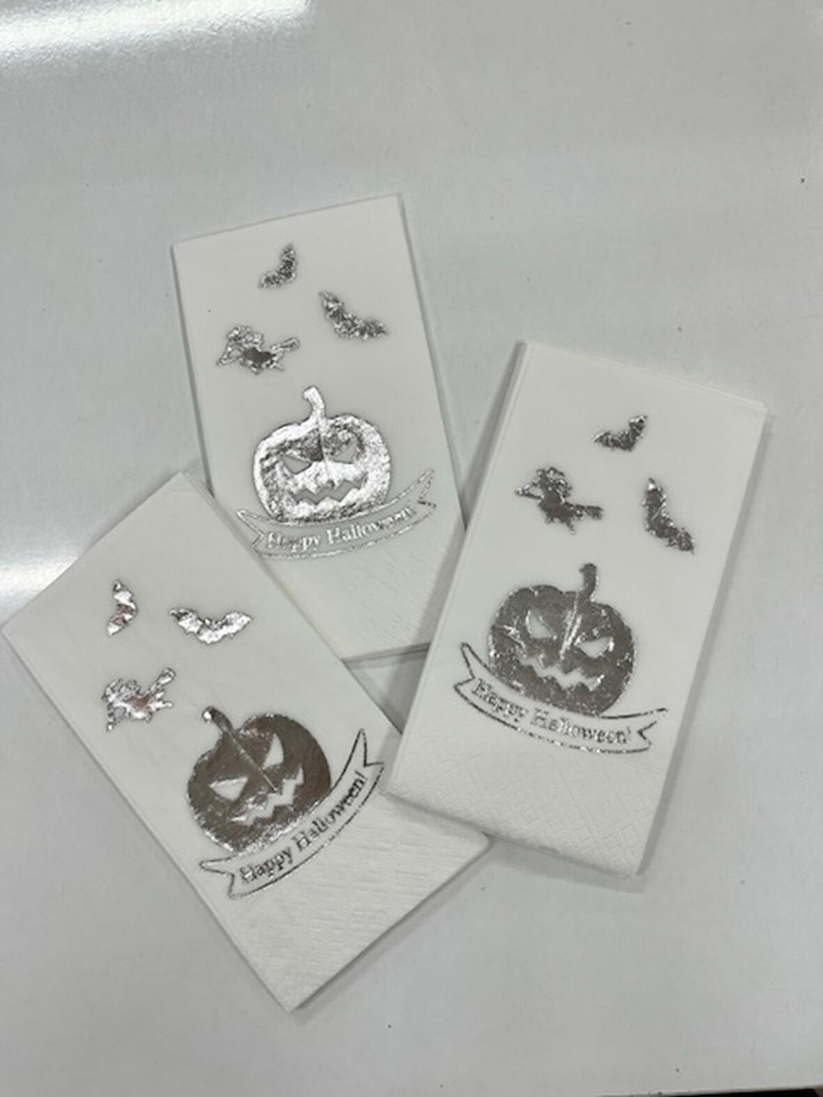 Gümüş Yaldızlı Beyaz Happy Halloween Peçete 16 lı