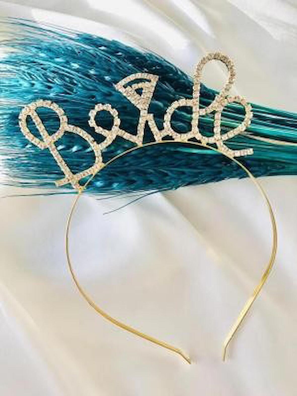 Elmas Taşlı Brıde Metal Taç Gold