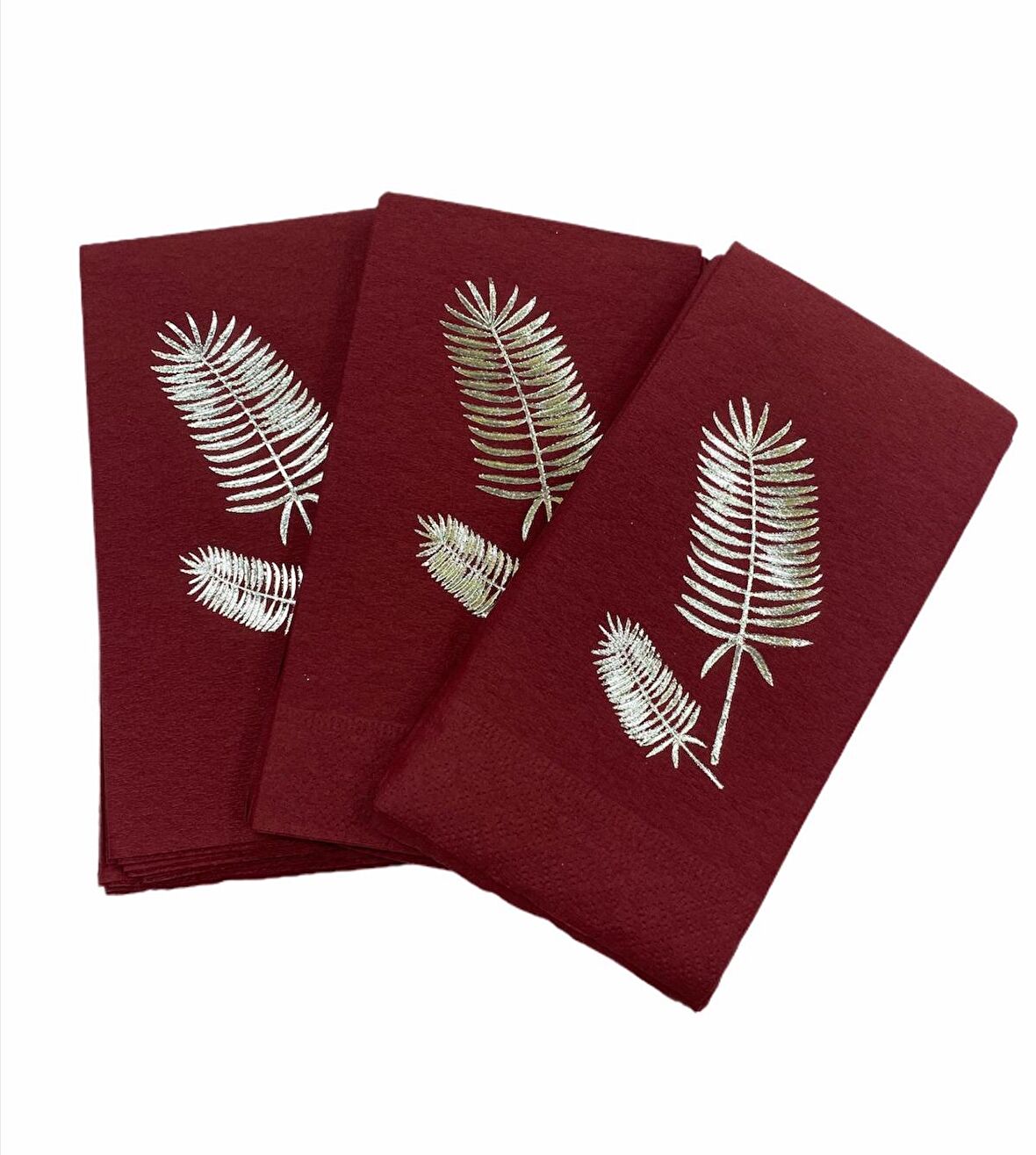 Gümüş Yaldızlı Bordo Palmiye Peçete