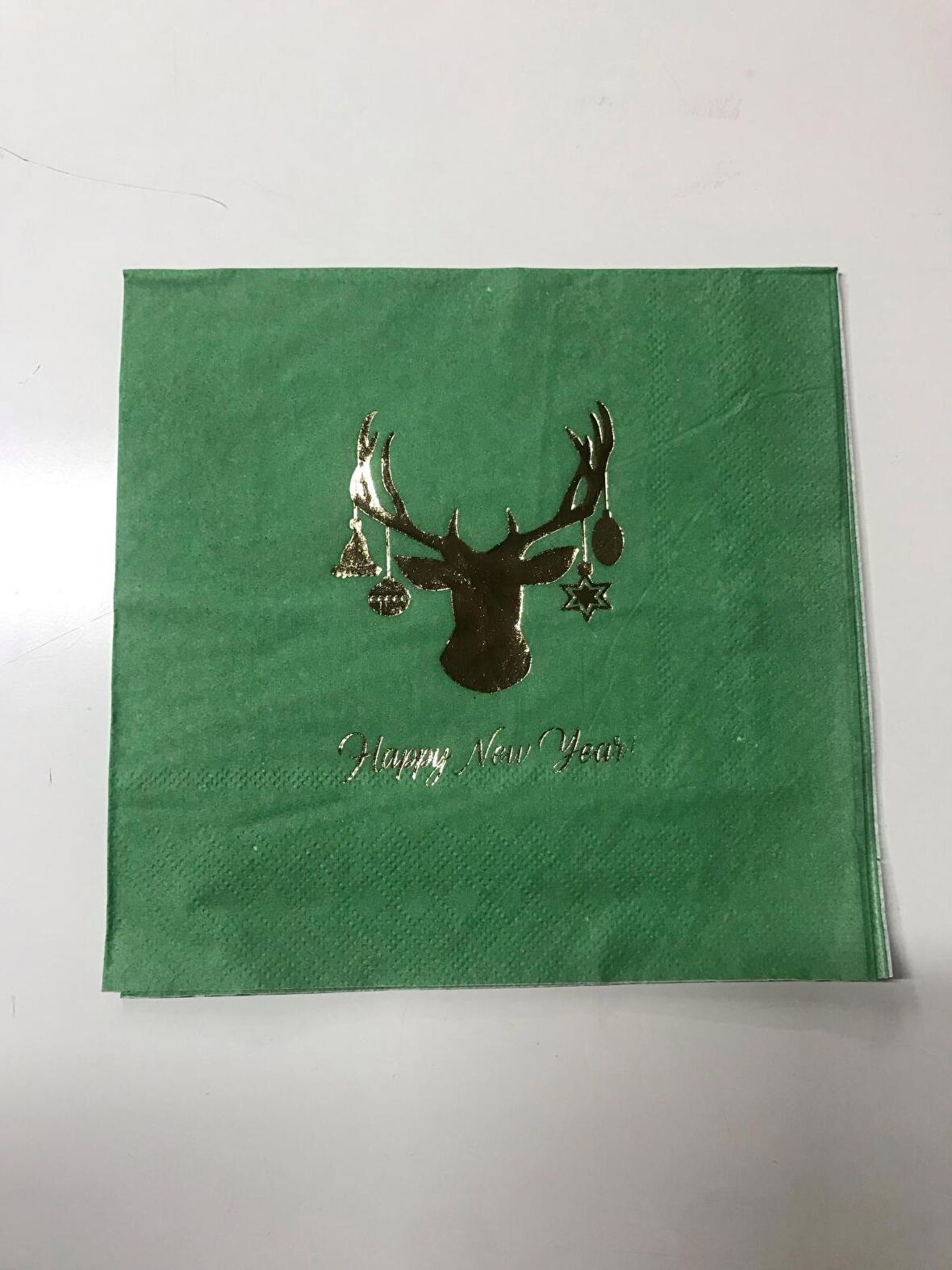 Gold Yaldızlı Yeşil Happy New Year Kare Peçete