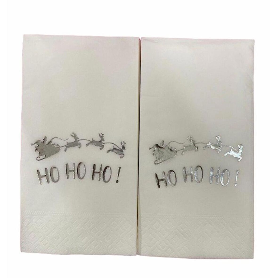 Gümüş Yaldızlı Beyaz Yılbaşı Ho Ho Ho Yazılı Peçete