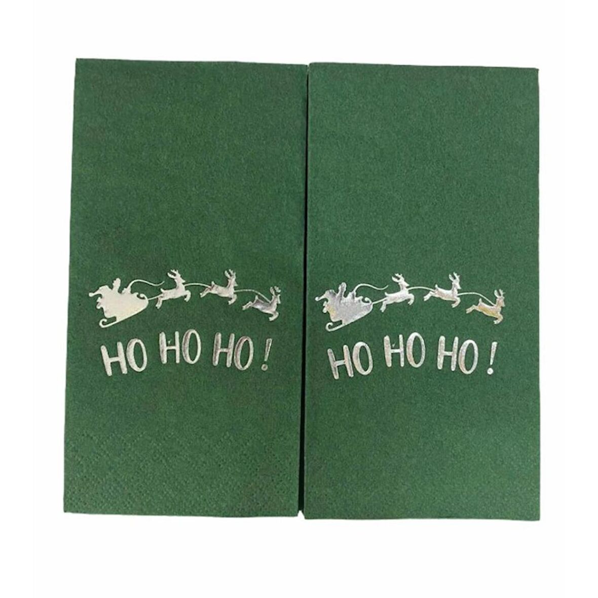 Gümüş Yaldızlı Yeşil Yılbaşı Ho Ho Ho Yazılı Peçete