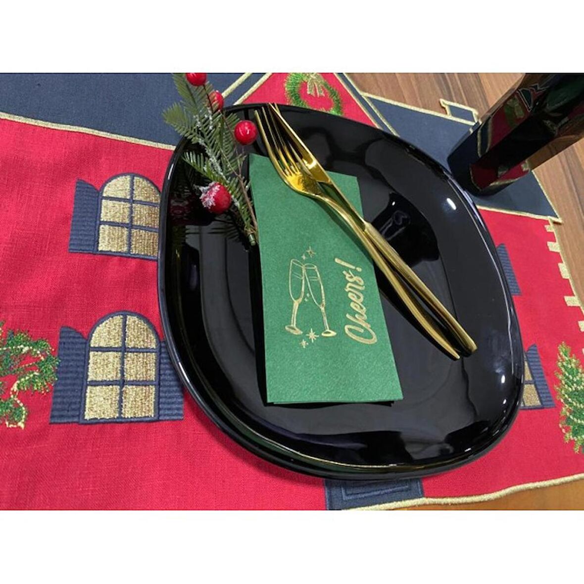 Gold Yaldızlı Yeşil Yılbaşı Cheers Peçete 16 lı