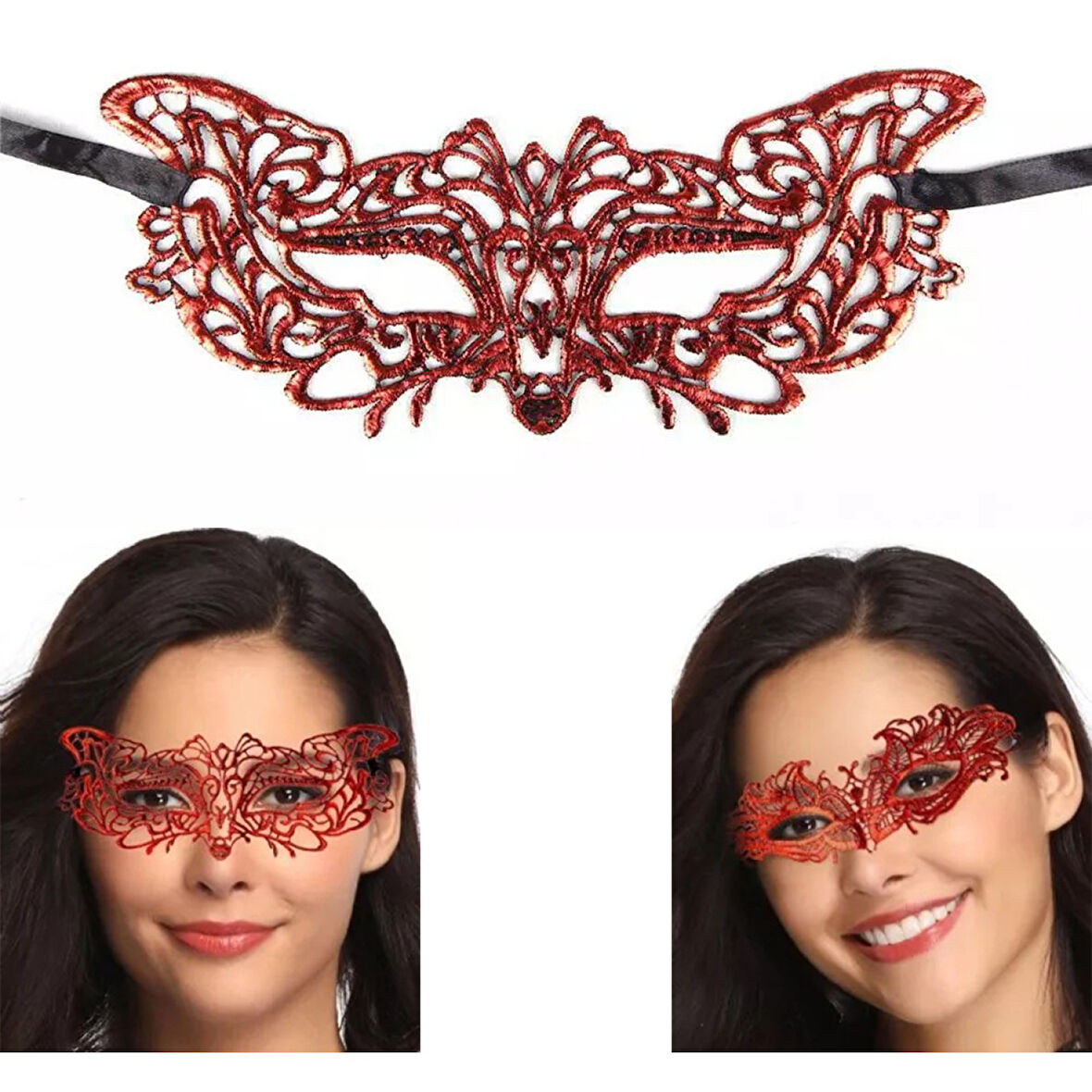 Kırmızı Dantel Masquerade Maskesi 9 No 