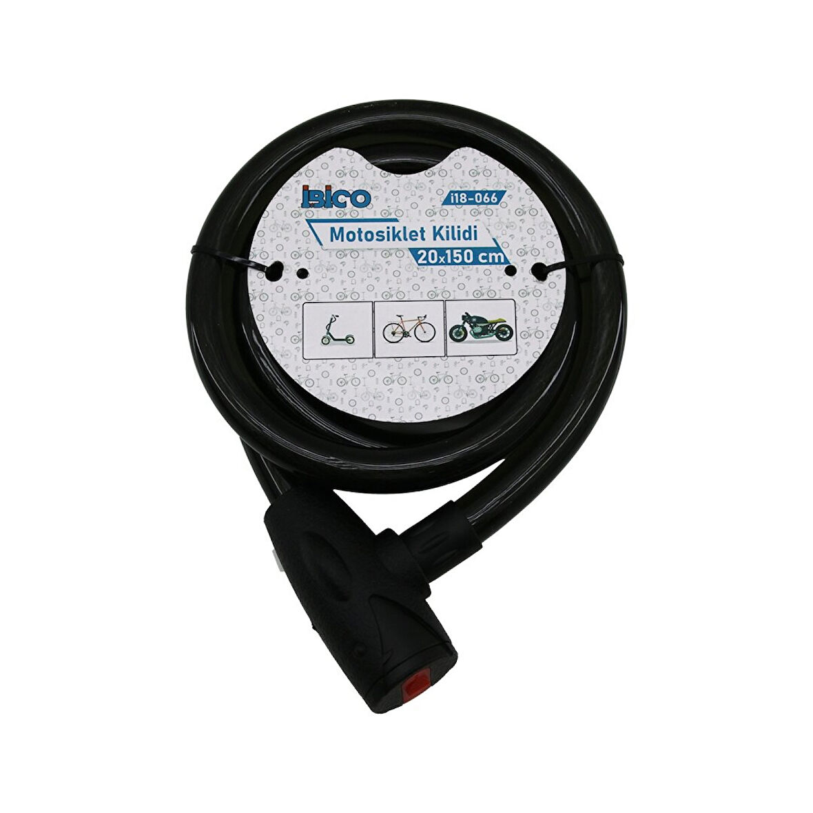 Anahtarlı Aç-kapa Kilit Kapaklı Motor - Bisiklet Kilit Çelik Tel Siyah Şeffaf Kılıf 20mmx150cm 