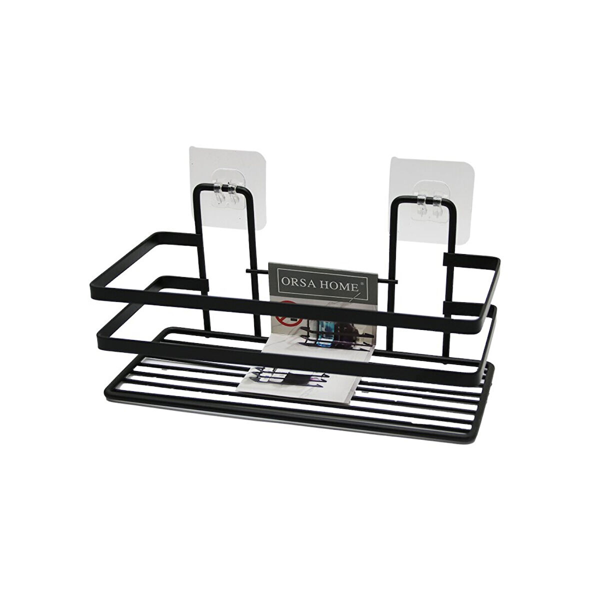 Yapışkanlı Askılı Çok Amaçlı Siyah Kare Banyo Raf 