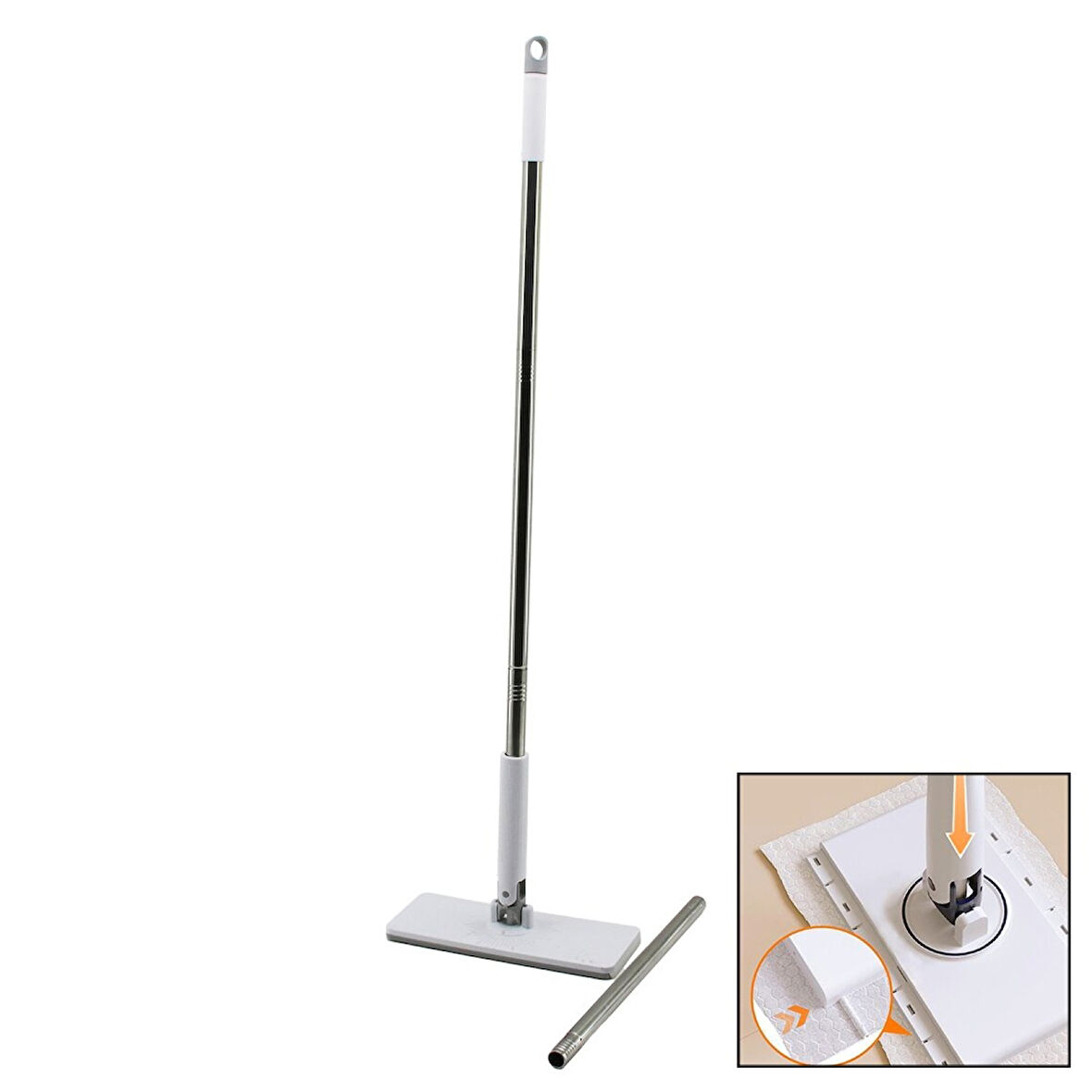 Otomatik Bez Değiştiren Mop Sap Çek=bez Bırak - Sap İt=bez Tut 360° Başlık=9.5x25cm- Sap:115cm 