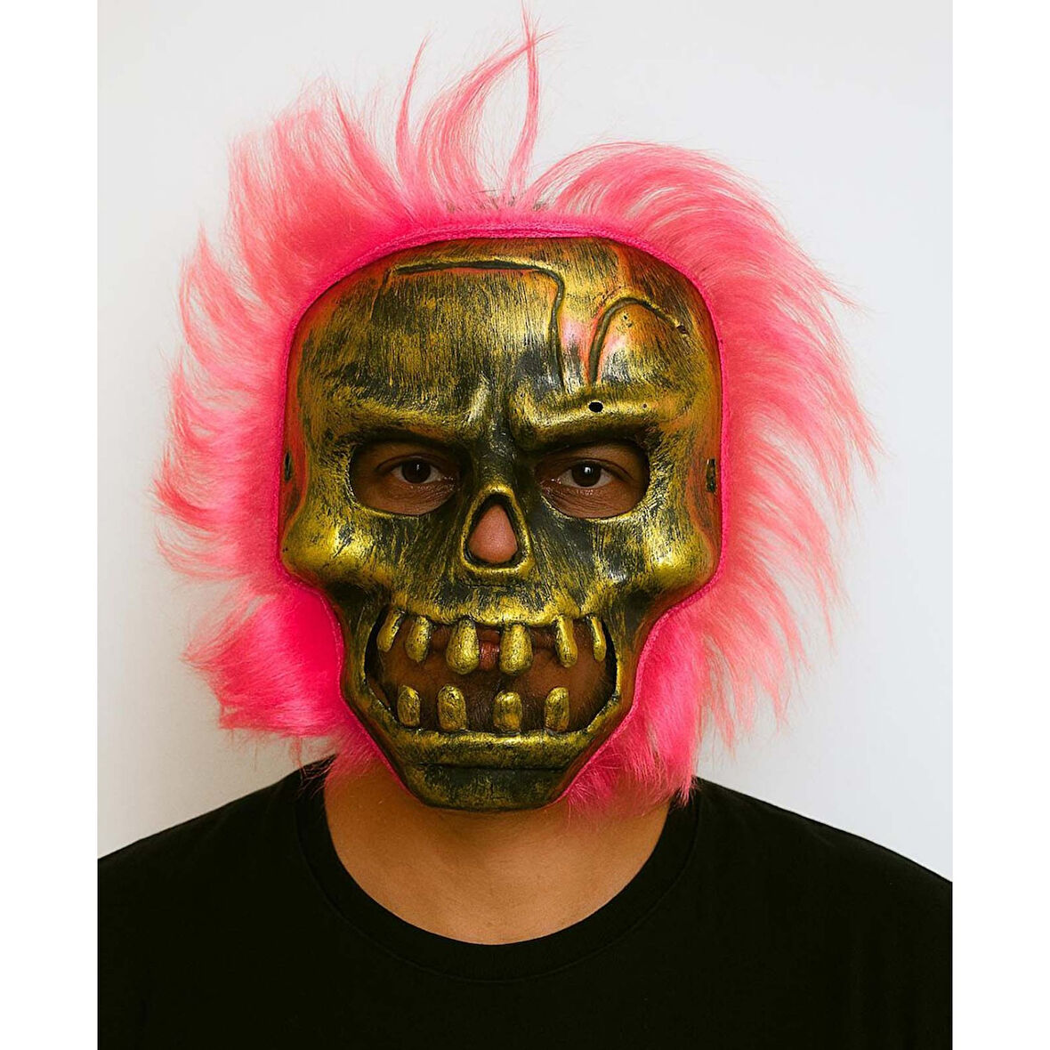 Wild Skull - Bakır Kafatası Pembe Saçlı İskelet Maske 