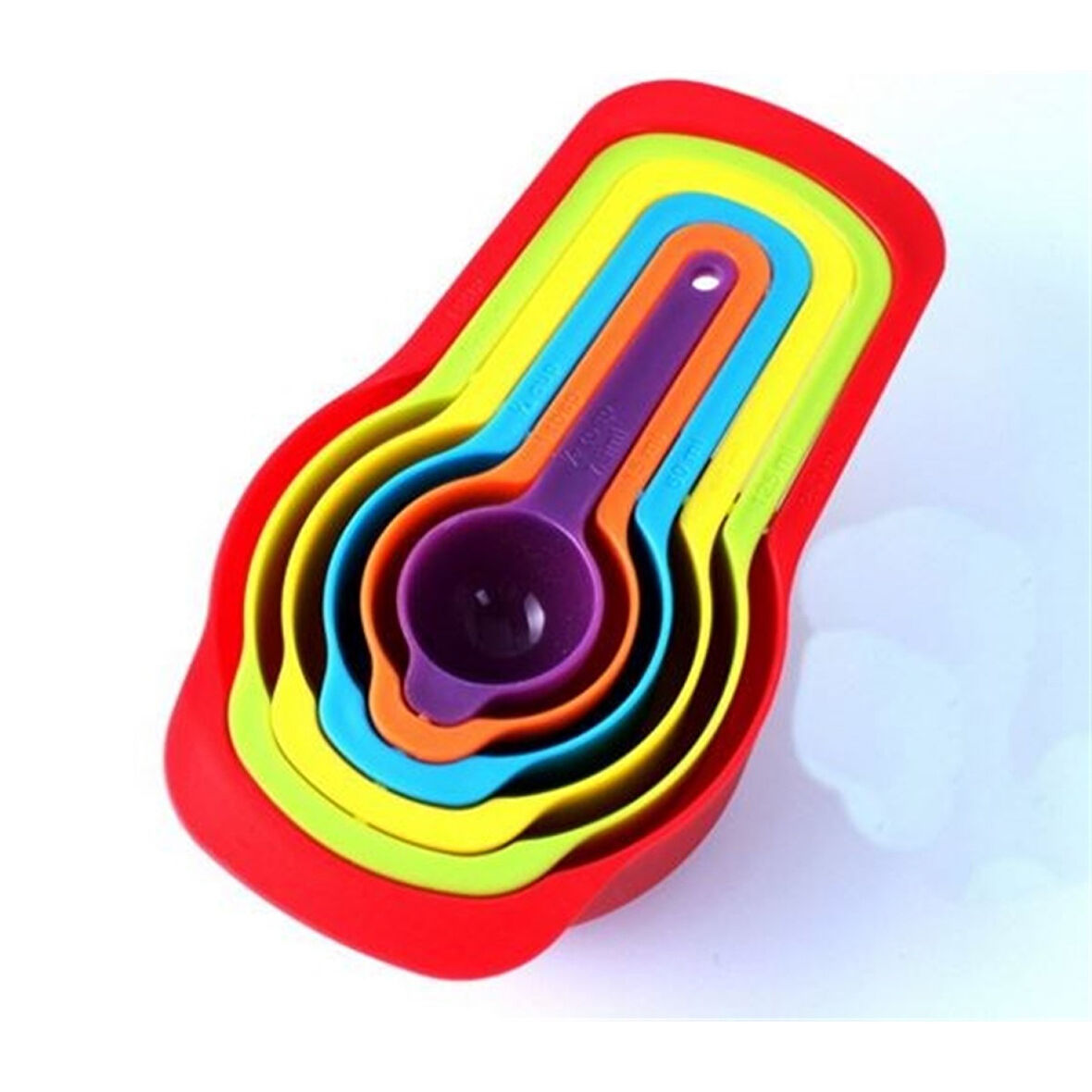 Pratik Ölçü Kaşığı Kabı 5&amp;apos;li Şeker Baharat Sıvı Ölçer Aparat 