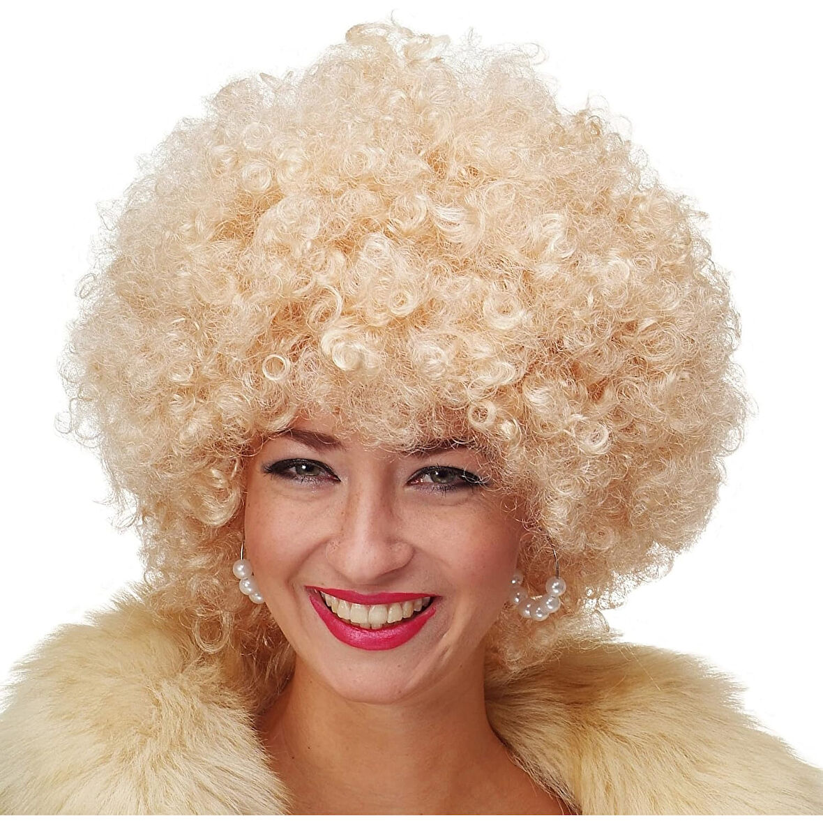 Altın Renk Kıvırcık Afro Bonus Peruk Saç Parti Peruğu Platin Gold 