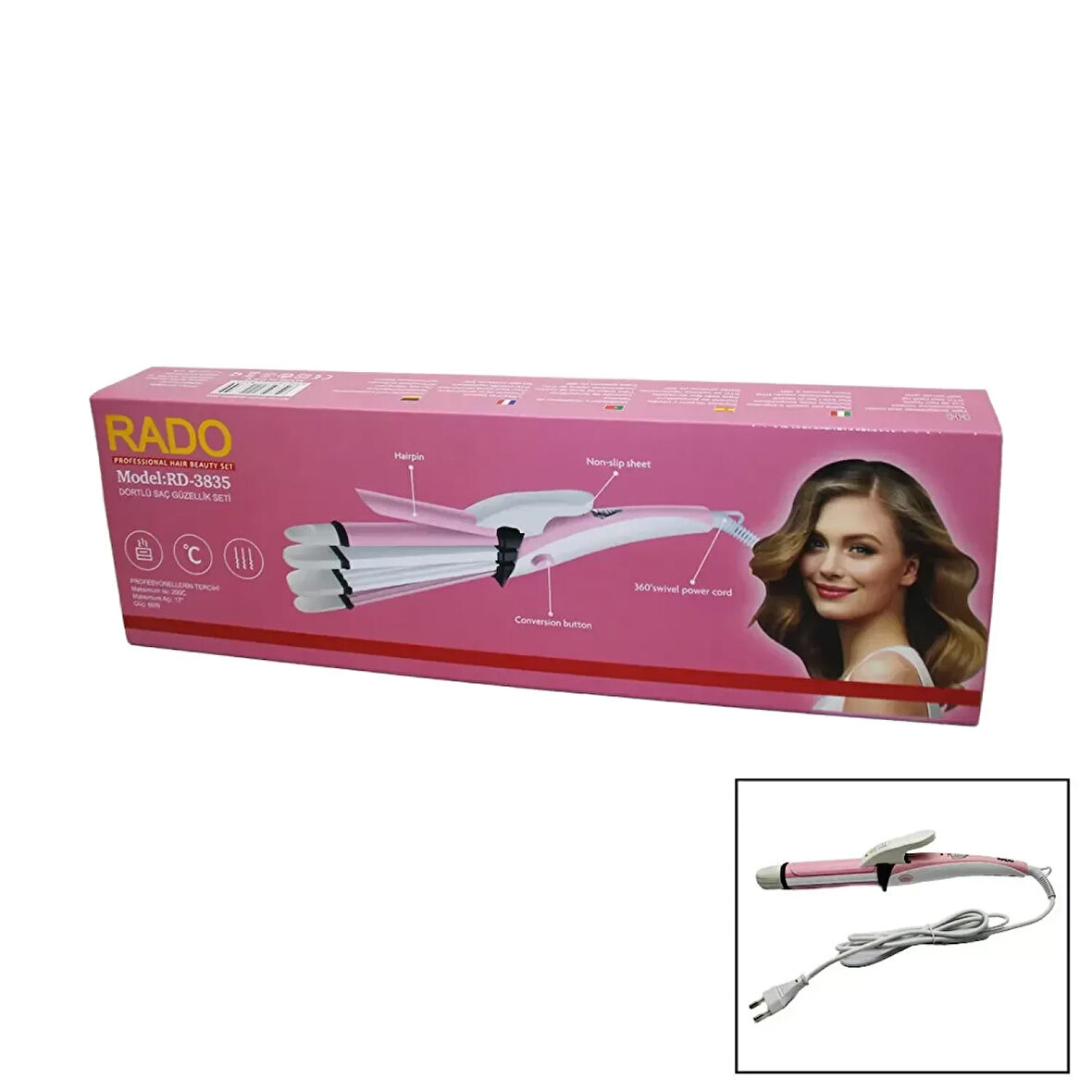 Rado Rd-3835 Şekillendirici Saç Güzellik Seti - 4&amp;apos;lü, 60w 