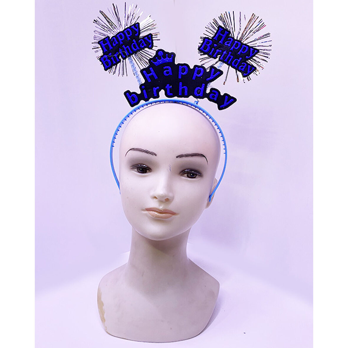 Happy Birthday Yazılı Püsküllü Neon Mavi Renk Doğum Günü Tacı 22x19 Cm 