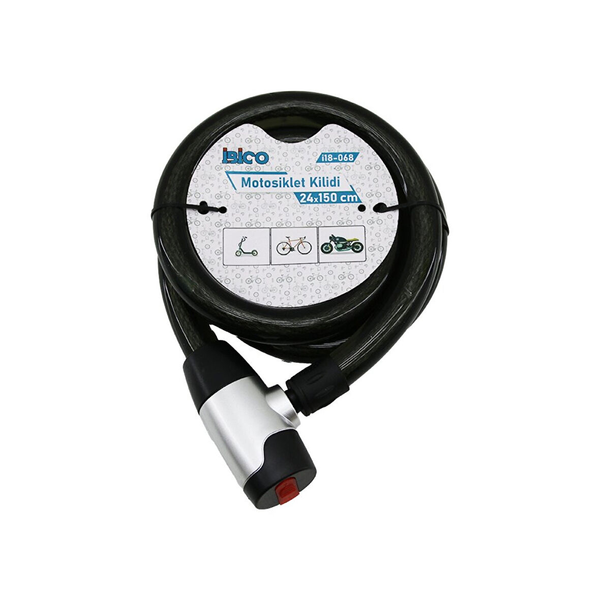ANAHTARLI AÇ-KAPA KİLİT KAPAKLI MOTOR - BİSİKLET KİLİT ÇELİK TEL SİYAH ŞEFFAF KILIF 24MMX150CM 