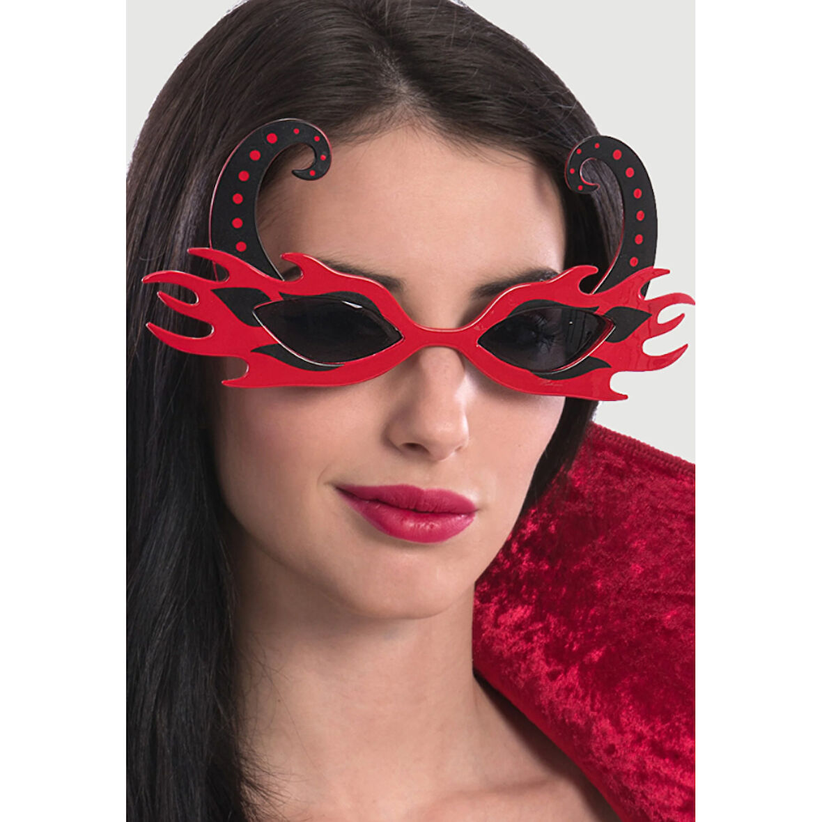 Siyah Boynuzlu Kırmızı Renk Alevli Parti Gözlüğü 21x10 cm 