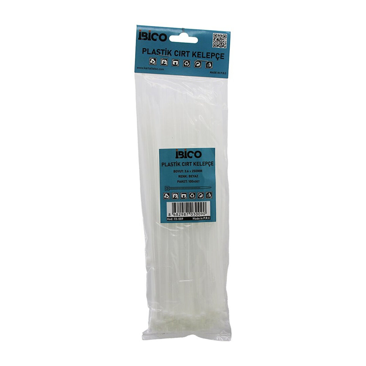 100pcs Beyaz   3.6x250mm  Plastik Cırt Kelepçe 