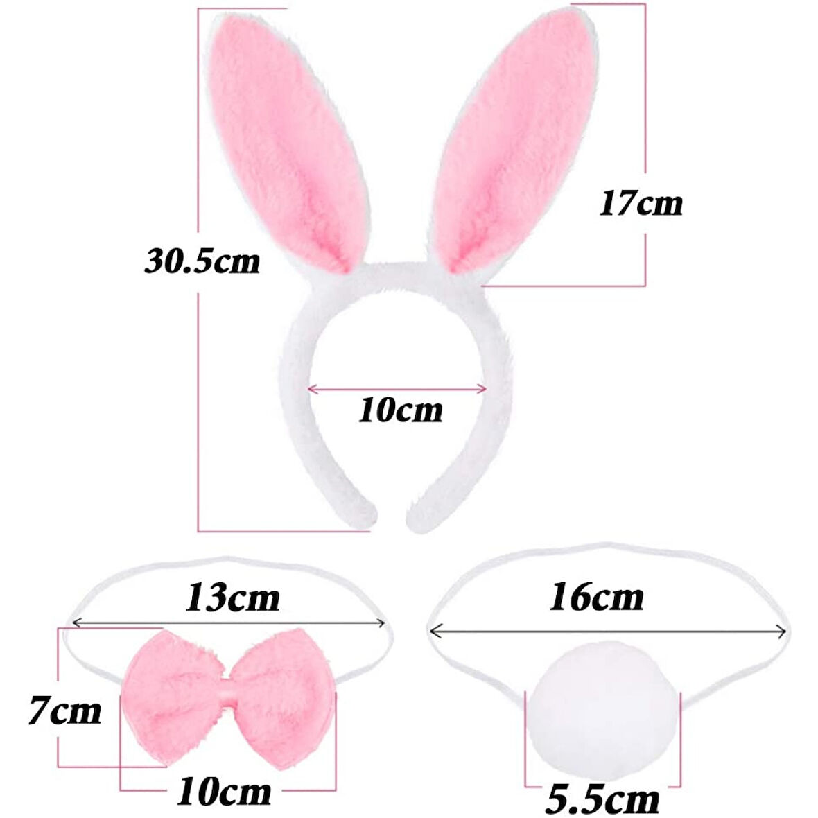 Tavşan Kostüm Seti Taç Papyon Kuyruk Pembe Renk 