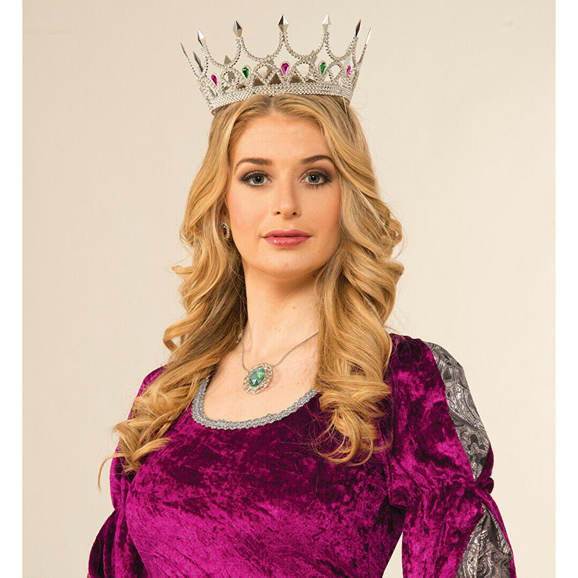 Taşlı Rönesans Kostümlü Kraliyet Ortaçağ Gümüş Kraliçe Prenses Tacı 