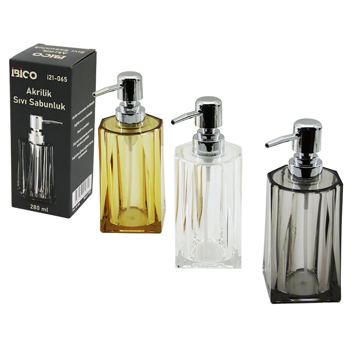 Uzun Kare Taban - Yvrlk Ağız - 4+4=8gen Gövde Şeffaf - Renkli Akrilik - Mika Kristal Sıvı Sabunluk 280ml 