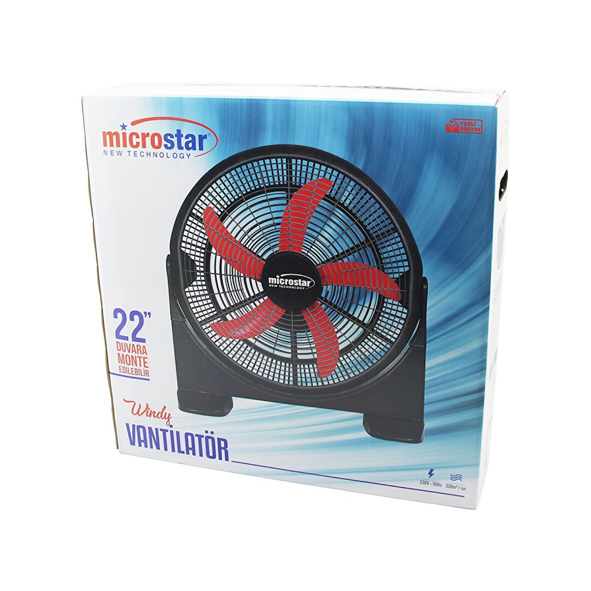 Windy 22 İnç = 55cm Fan Vantilatör 2in1=masa Altı - Duvara Monte 180 Derece 3-kademe Hız 5-pls.kanat Hc-1045 