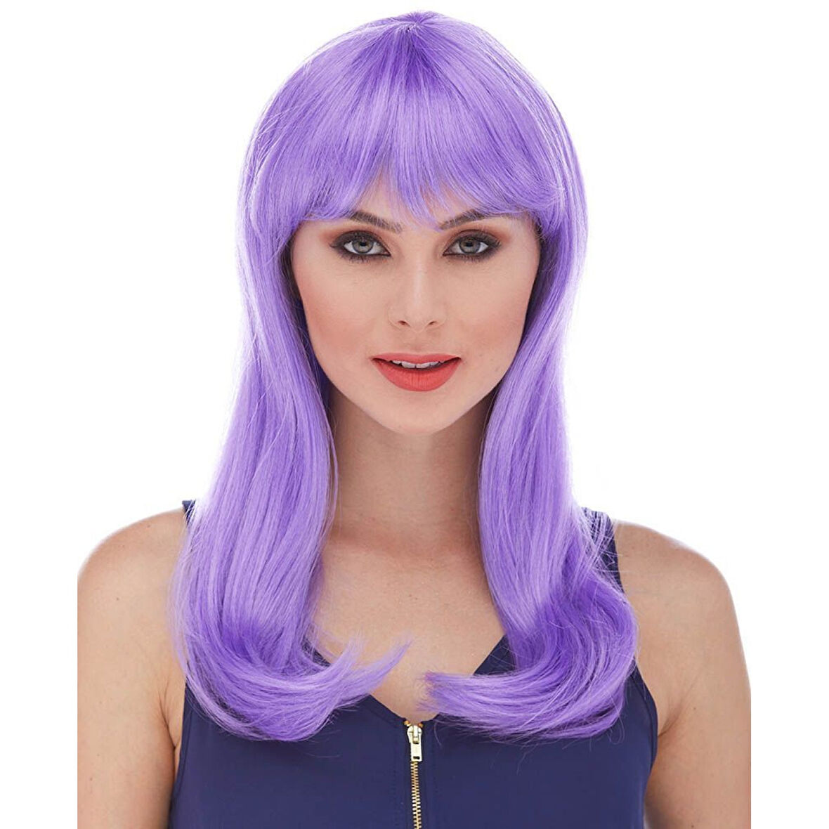 Mor Renk Uzun Düz Parti Peruğu 
