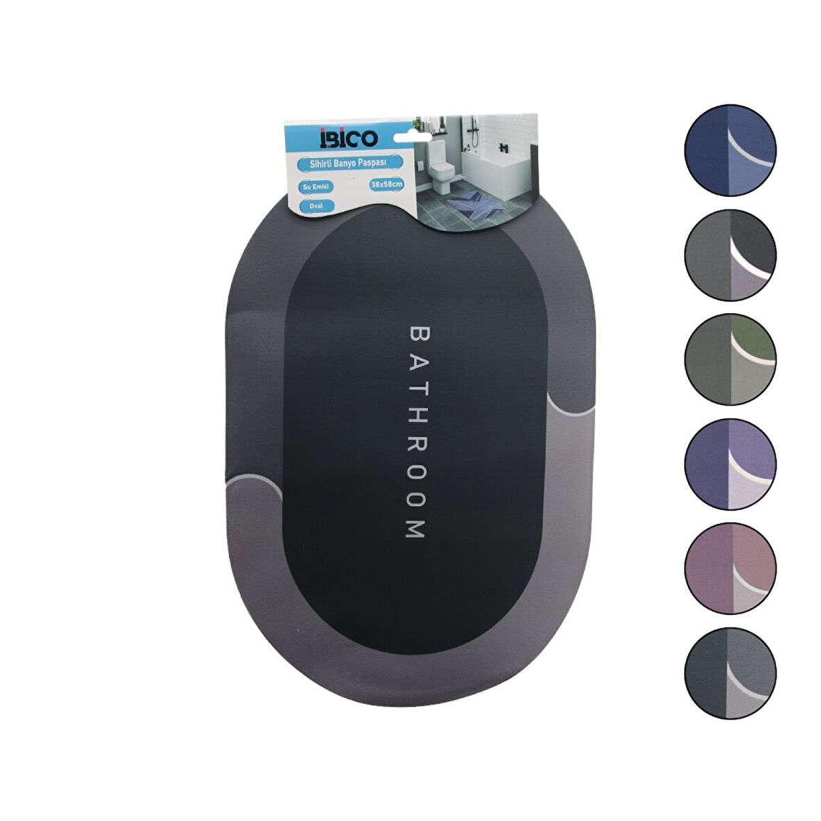 Oval - Mat Renkler   38x58cm   Su Emici - Sihirli  Banyo Paspası  Elastik 