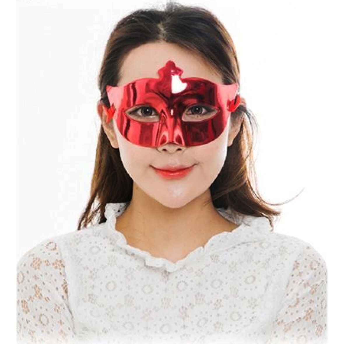 Kırmızı Renk Kostüm Partisi Ekstra Parlak Balo Maskesi 15x10 cm 