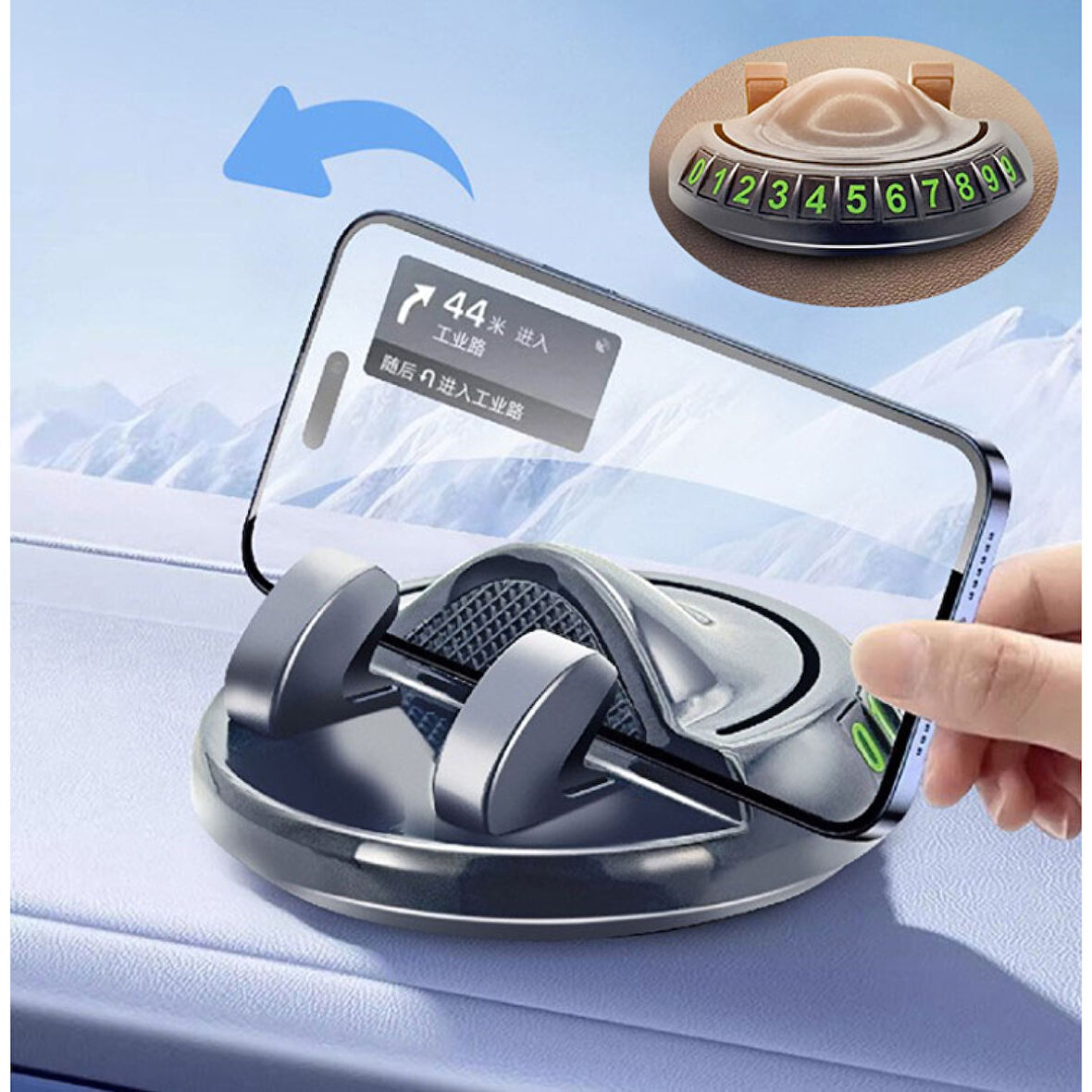 360° Dönebilen Yapışkanlı Numaratörlü Araç Telefon Tutucu 
