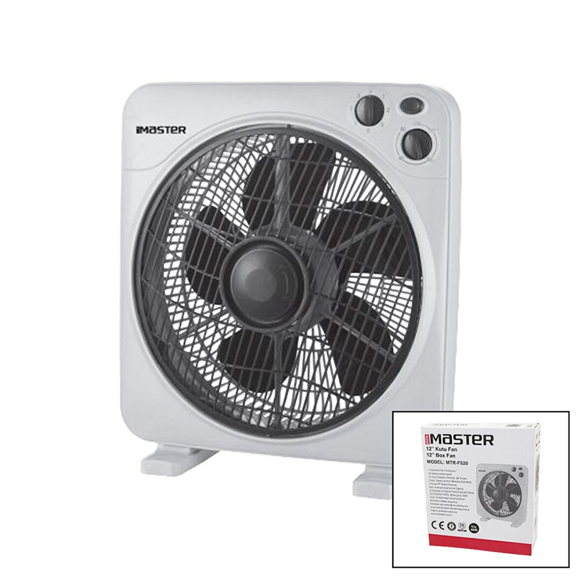 12 İNÇ  KUTU FAN  VANTİLATÖR  3 KADEME HIZ   5 PLASTİK KANAT  40W   60DK.ZAMAN AYARLI  MTR-F620 