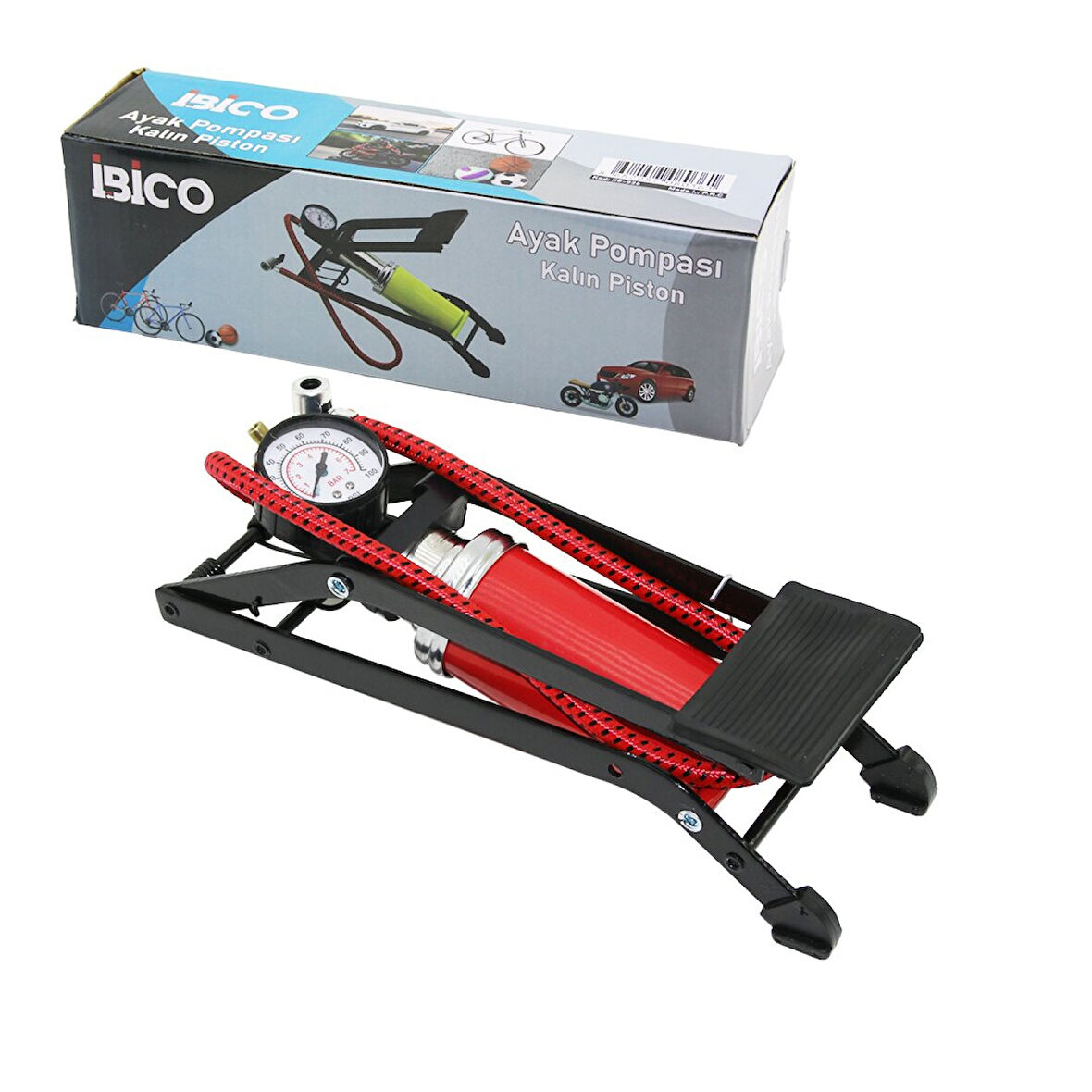 YATAY MODEL KALIN PİSTONLU AYAK POMPASI OTO-ARAÇ - BİSİKLET-MOTOR LASTİK - TOP - ŞİŞME YATAK-HAVUZ 
