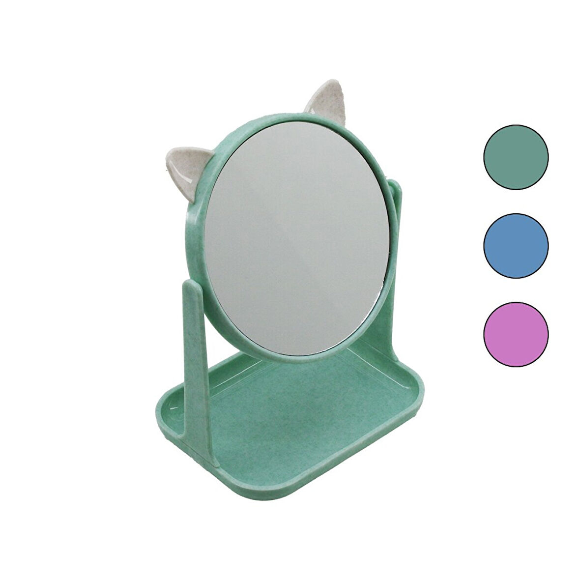 6 İNÇ  - 15CM YUVARLAK KULAKLI MAKYAJ AYNASI RENKLİ PLASTİK TAKILIK SEPETLİ=12X15.5CM 