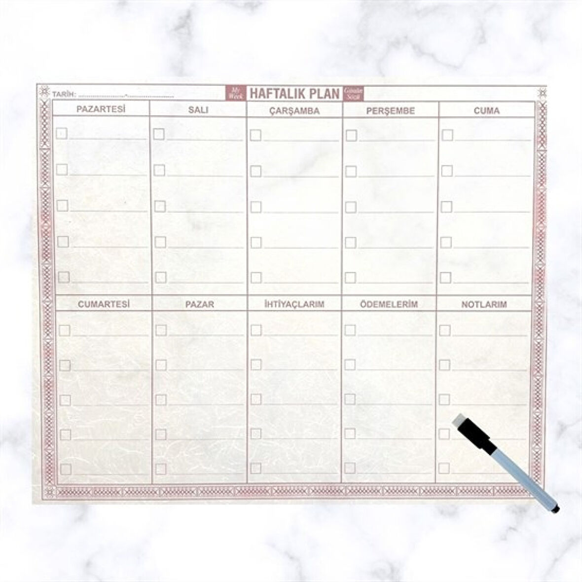 Şeffaf Kendiliğinden Yapışkanlı Kalemli Haftalık Planlayıcı 40cm-50cm 