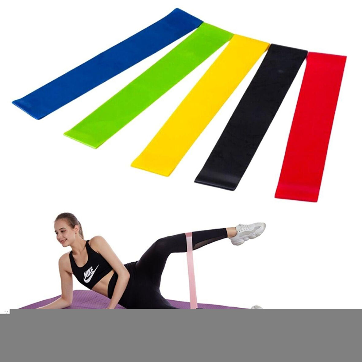 5li Egzersiz Direnç Bant Seti Pilates Crossfit Ekipmanları 