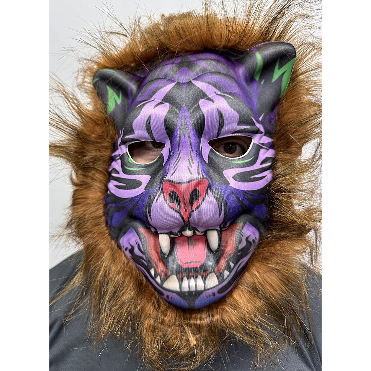 Kahverengi Saçlı Dişli Kurt Maskesi Köpek Maskesi Mega Peluş 16 No 