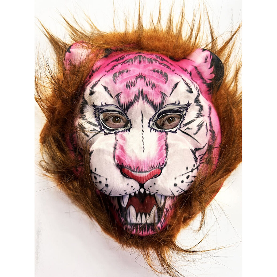 Kahverengi Saçlı Pembe Yüz Kurt Maske Kaplan Maske Mega Peluş 26 No 