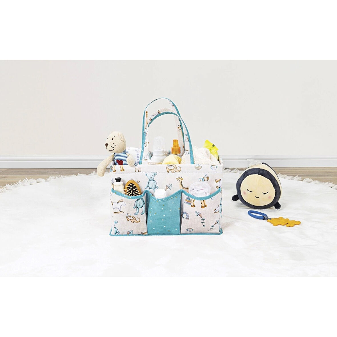 Bebek Kullanımı Kolay Desenli Taşınabilir Bakım Çantası yeşil