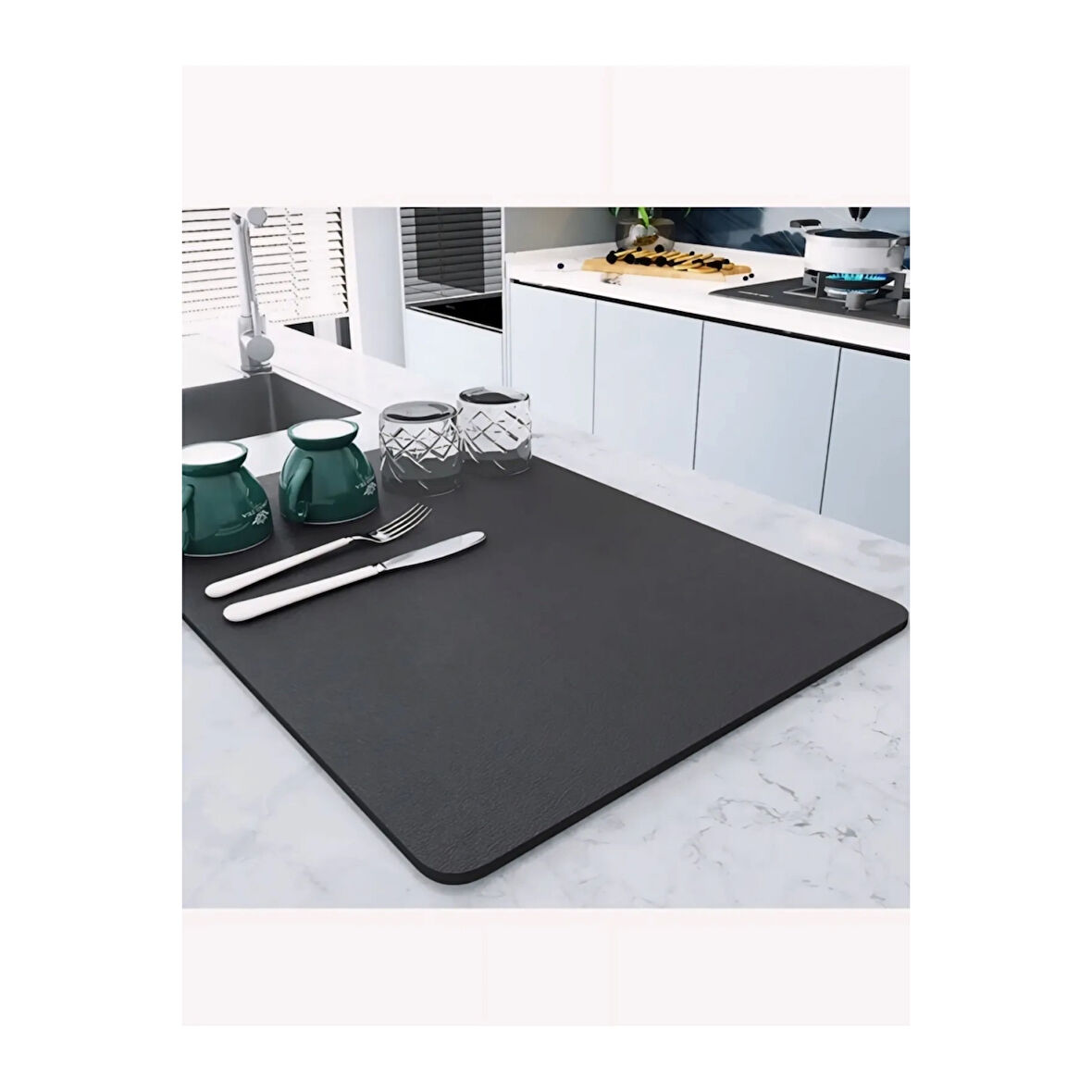 Kaymaz Tabanlı Çok Amaçlı Su Emici Sihirli Tezgah Üstü Bulaşık Yıkama Kurulama Kurutma Matı ( Lisinya )