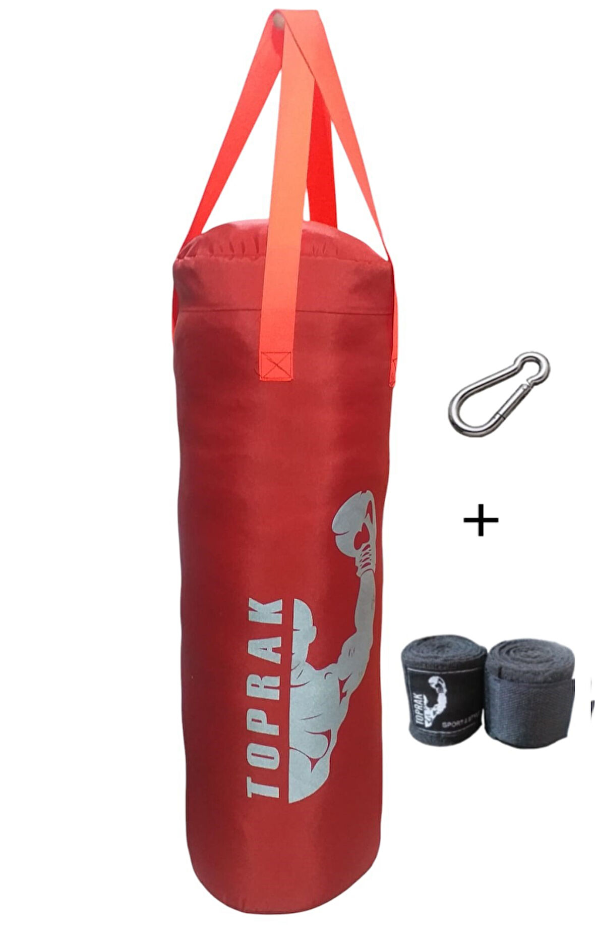 Boks Torbası Eldiven, Karabina Ve Bandaj Hediyeli İçi Dolu 50x20 Cm Kırmızı 4KG