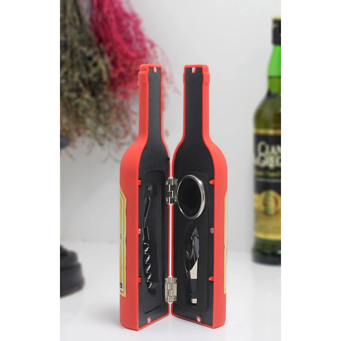 Şişe Tirbuşon Seti Küçük Kırmızı Alk2627 ( Lisinya )