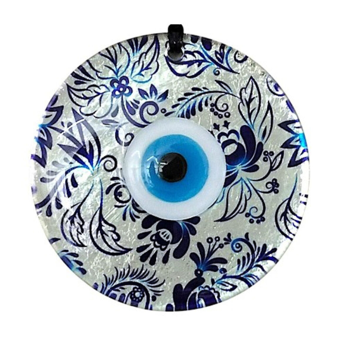 Nazar Boncuklu Yaprak Desenli Gümüş Rengi Füzyon Cam El Yapımı 12 Cm Duvar Süsü Nazarlık Hediyelik Eşya