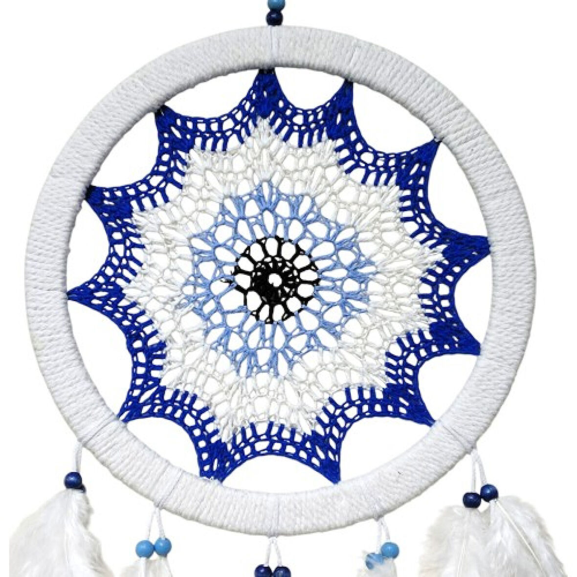 Saks Mavisi Nazar Motifli Kuş Tüylü Duvar Süsü