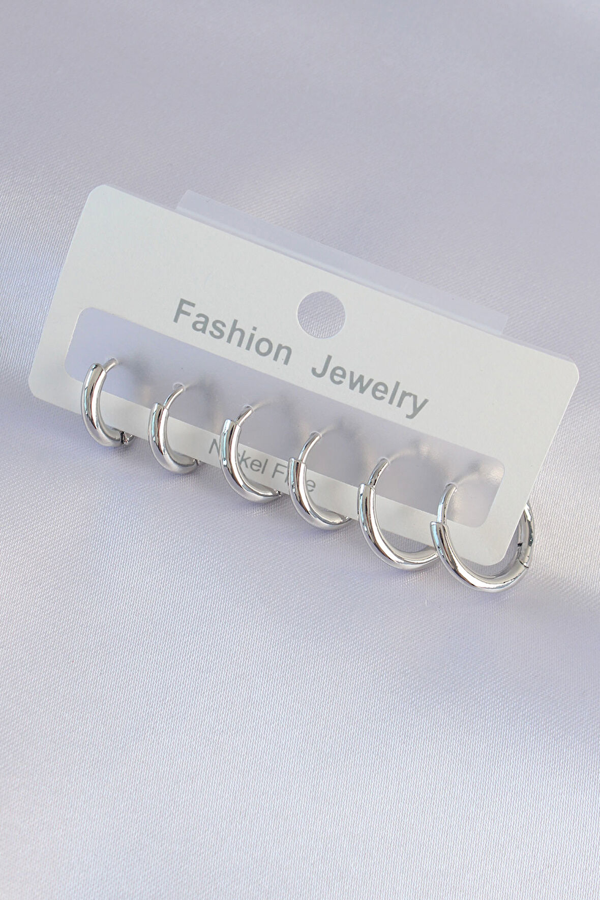 Pirinç Gümüş Renk Oval Küpe Seti - Lisinya