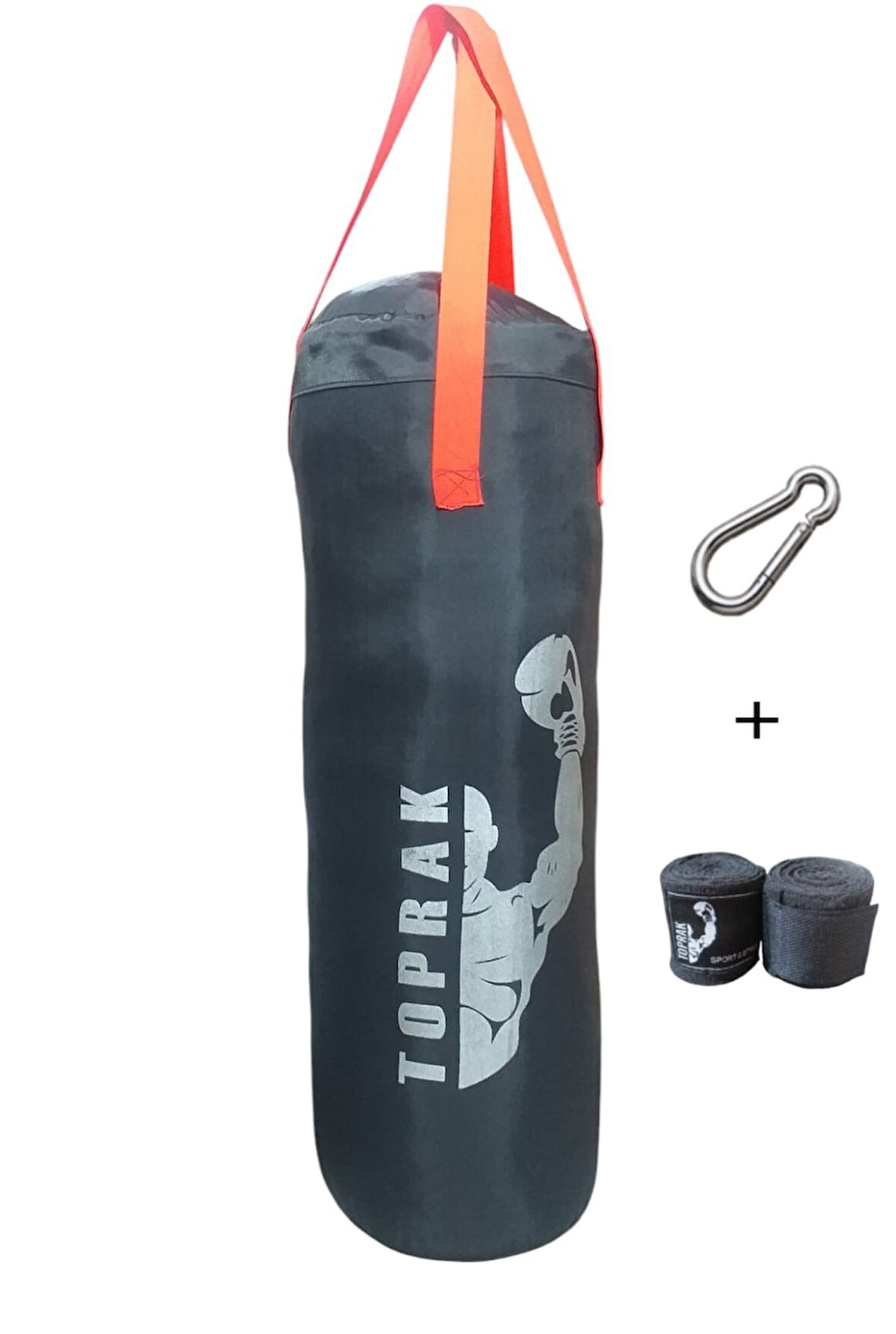 Boks Torbası Eldiven Ve Karabina Hediyeli İçi Dolu 50x20 Cm Füme 4KG