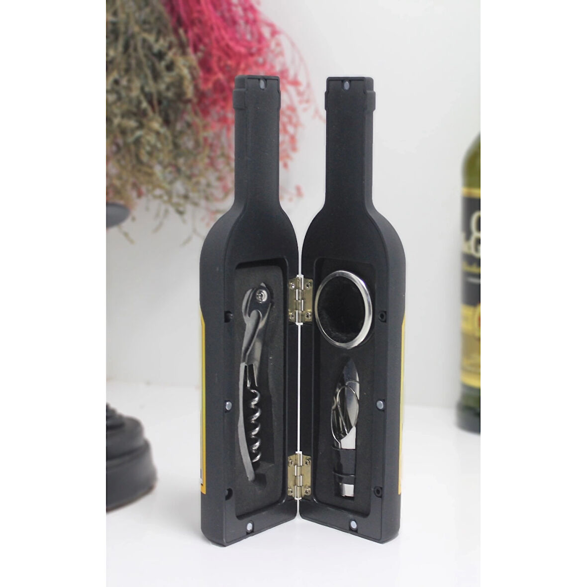 Şişe Tirbuşon Seti Küçük Siyah Alk2630 ( Lisinya )