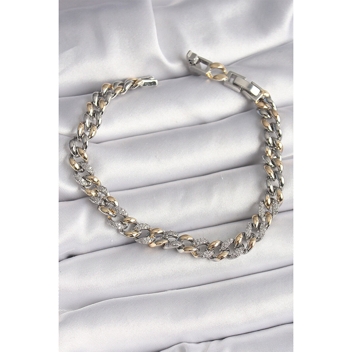 Pirinç Mix Renk Zirkon Taşlı Zincir Model VIP Seri Kadın Bileklik - Lisinya