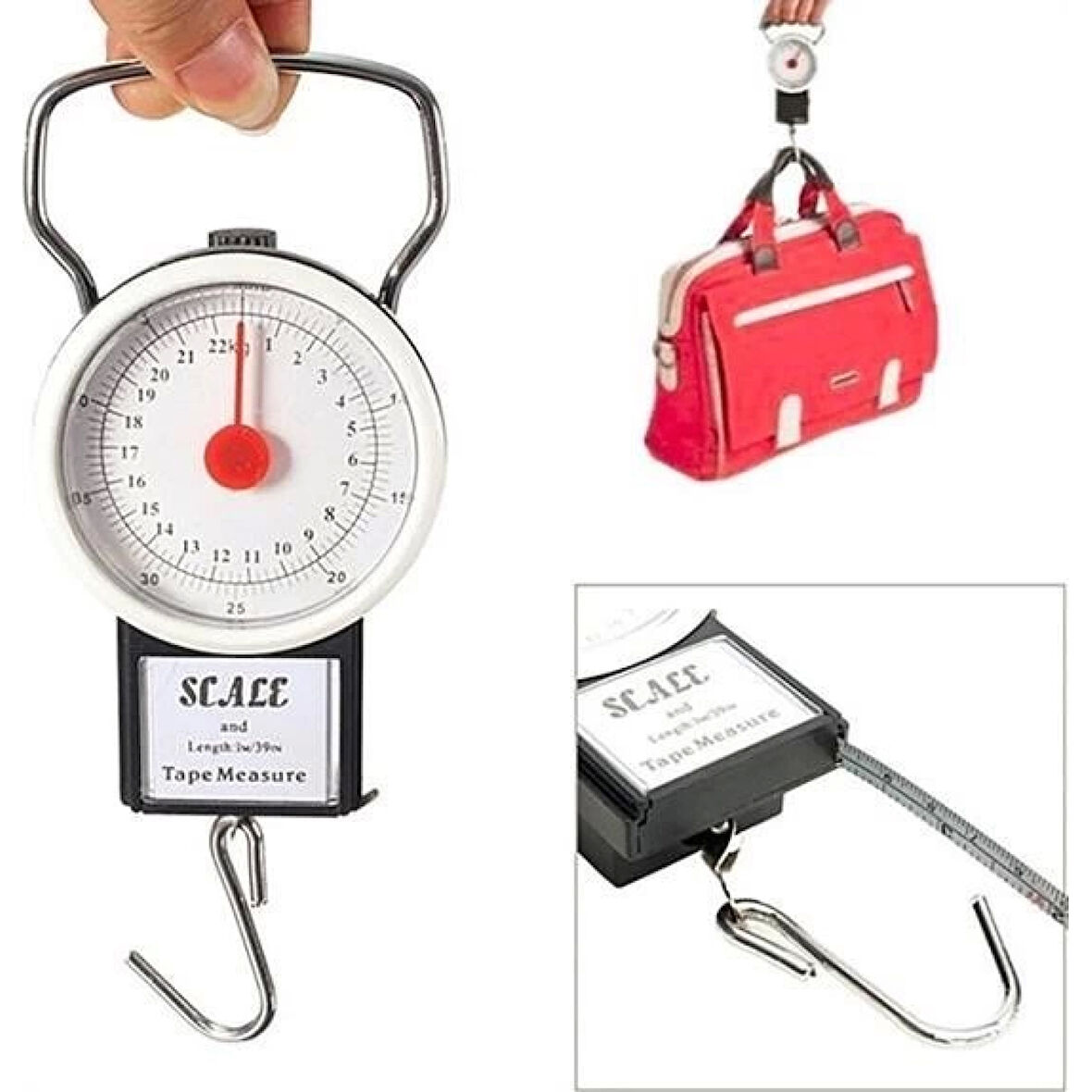 Kancalı Tartı Aleti 1 Metre Mezuralı Askılı Balıkçı Terazisi 22 Kg/50lb