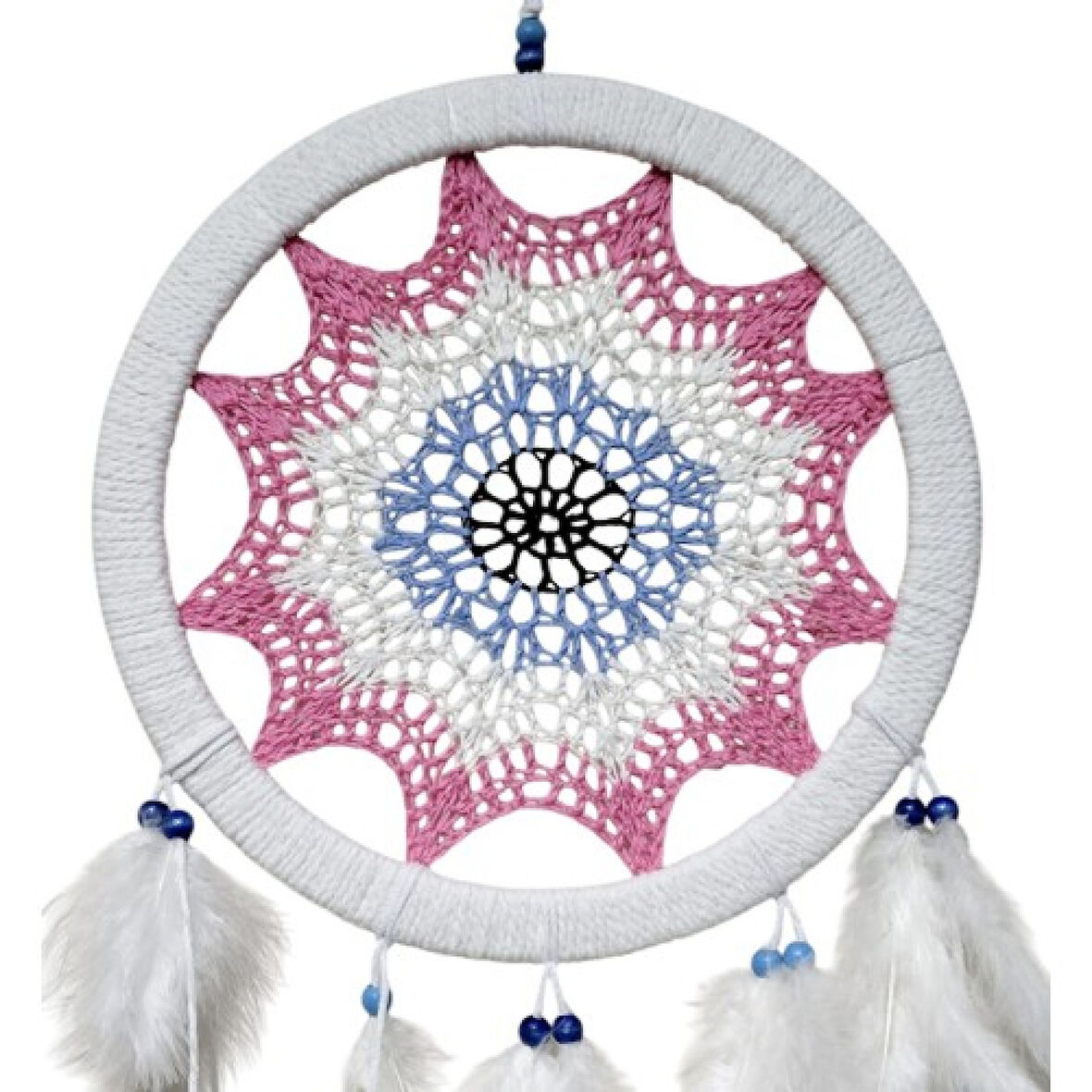 Pembe Nazar Motifli Kuş Tüylü Duvar Süsü