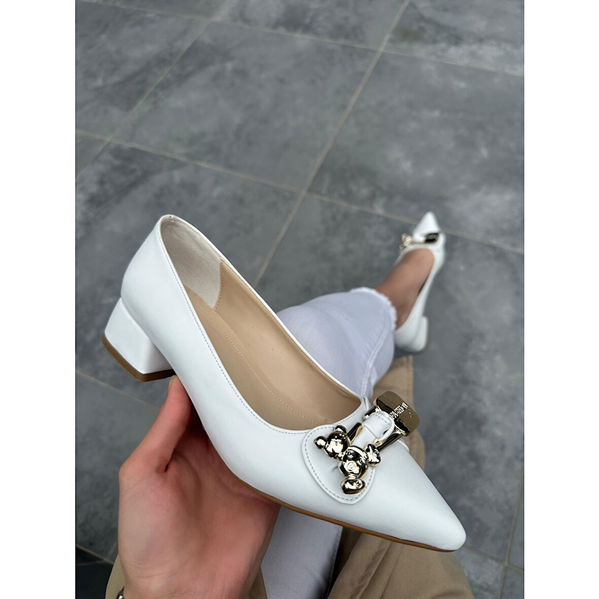 Jies Beyaz Topuklu Ayakkabı - Lisinya