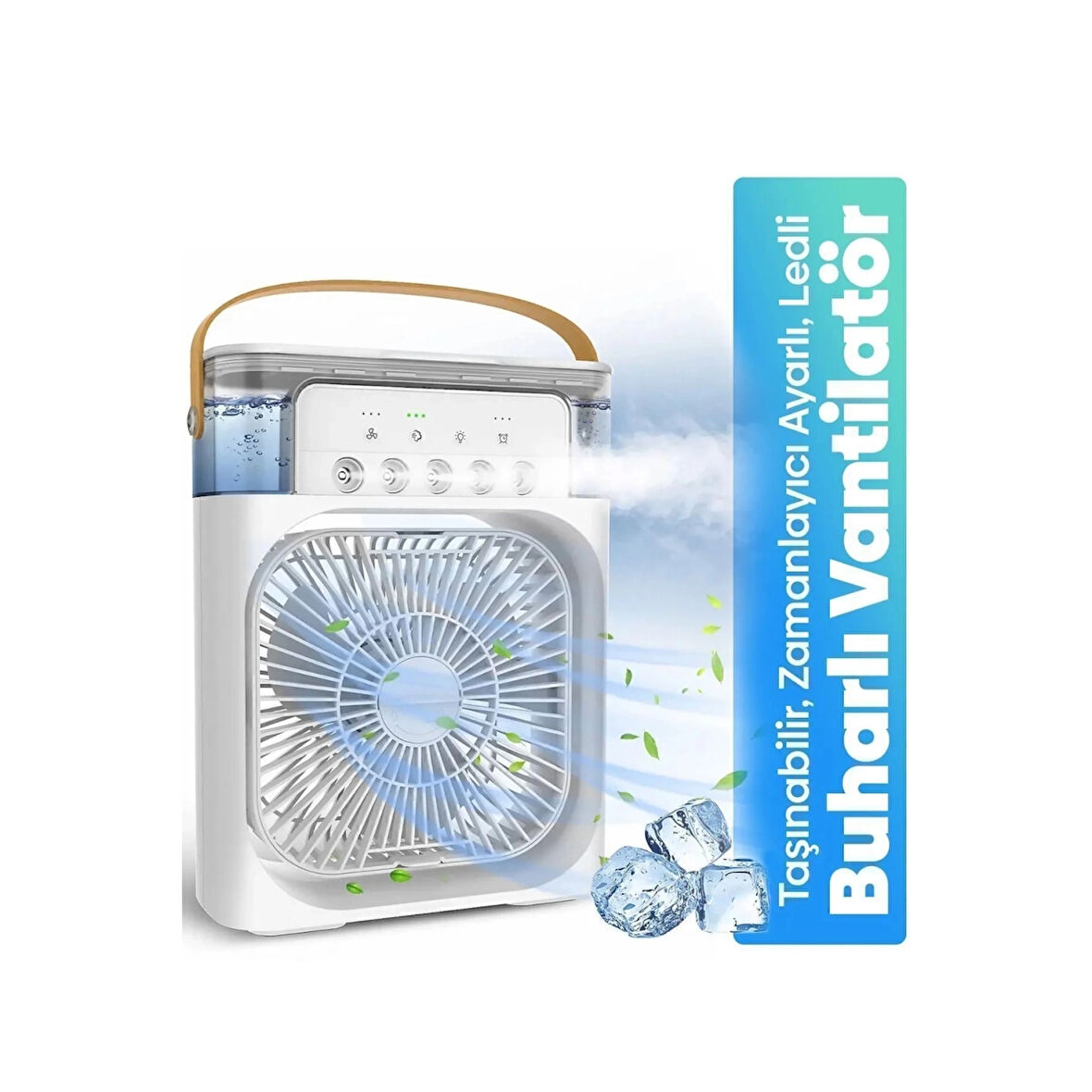 Taşınabilir Işıklı 5 Spreyli Vantilatör Buzlu Buharlı Vantilatör Mini Fan Nemlendirici ( Lisinya )