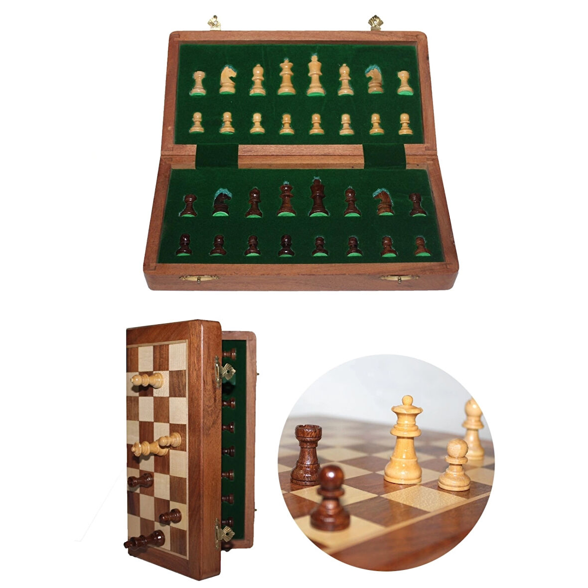 Mıknatıs Taşlı Ahşap Katlanabilir Kutulu Satranç Oyunu 30 Cm G614 ( Lisinya )