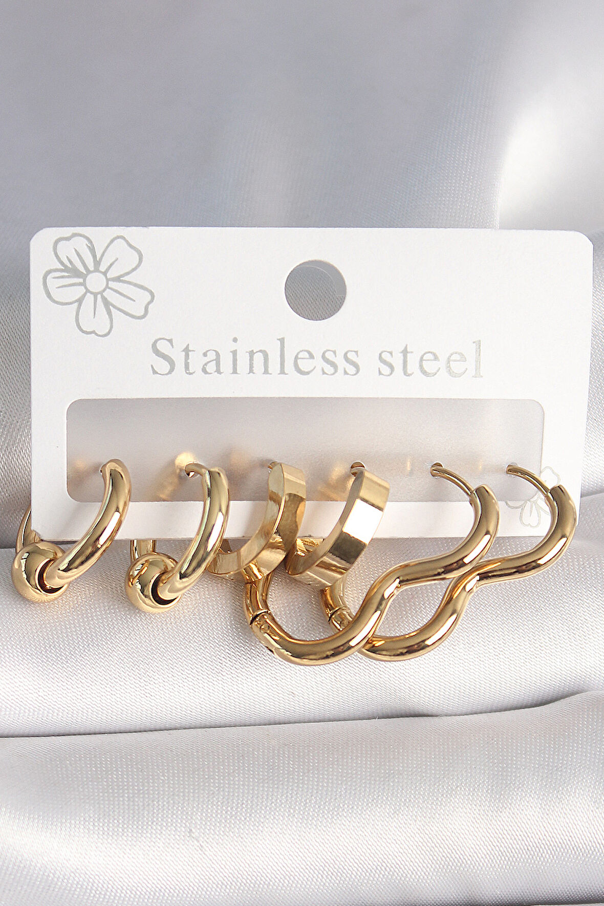 316L Çelik Gold Renk Kalp Halka Model Kadın Küpe Seti - Lisinya